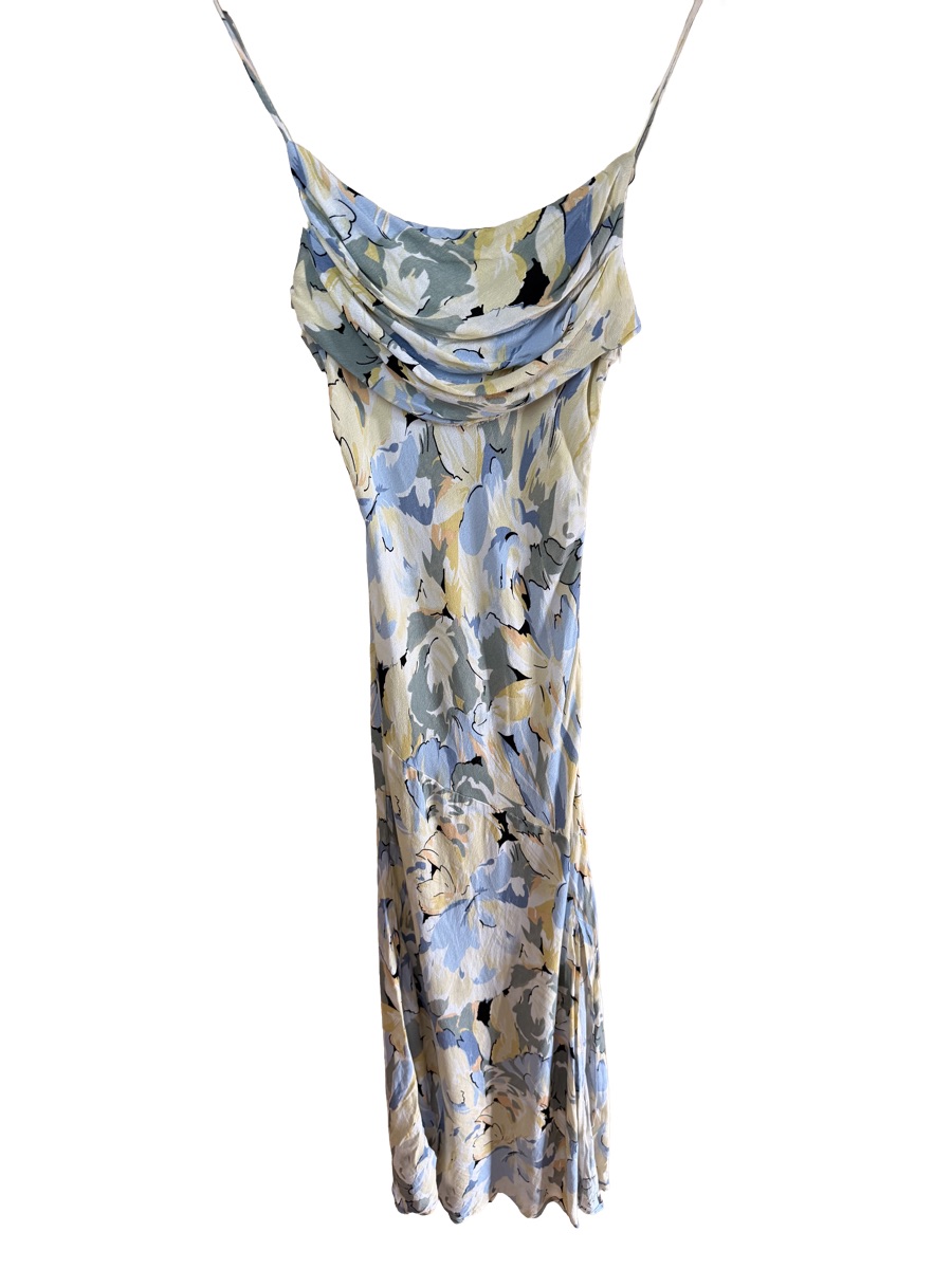 Blue Floral Cowl Neck Slip Dress