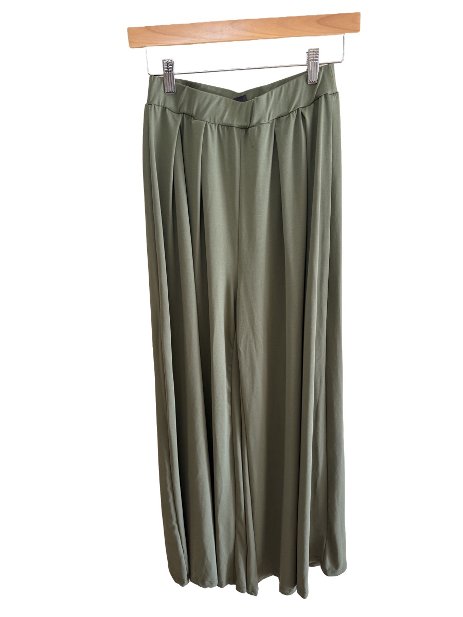 Olive Satin Wide-Leg Pants