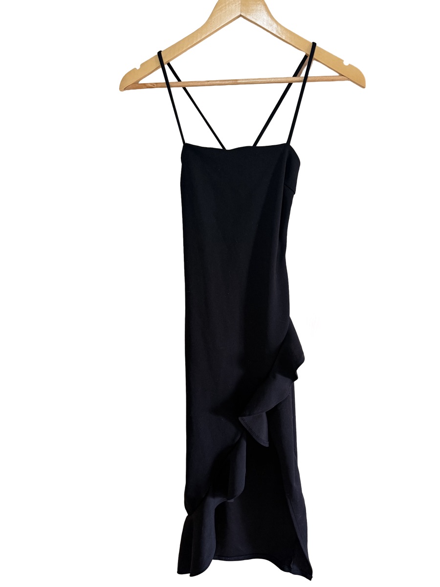 Black Strappy Ruffle Cocktail Dress
